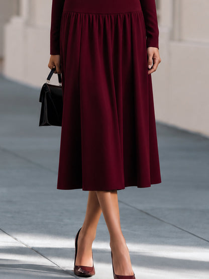Round Neck Gathered Midi Dress