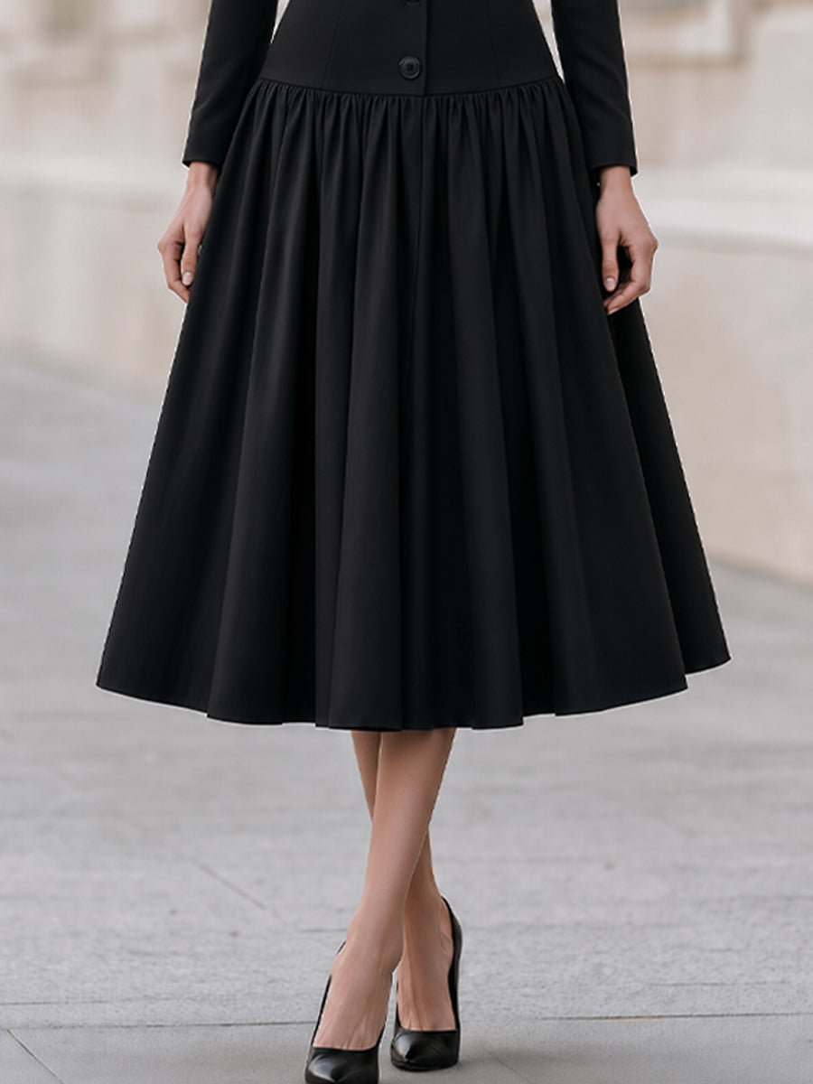 Tailored Notched Lapel Gathered Midi Blazer Dress