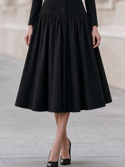 Tailored Notched Lapel Gathered Midi Blazer Dress