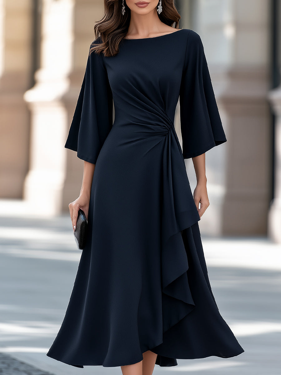 Draped Asymmetric Flowing A-Line Midi Dress
