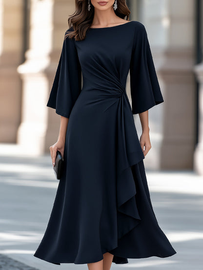 Draped Asymmetric Flowing A-Line Midi Dress
