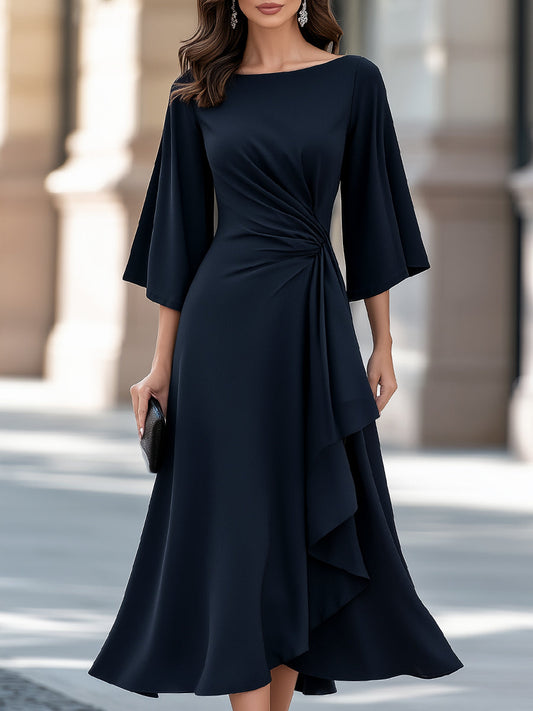 Draped Asymmetric Flowing A-Line Midi Dress