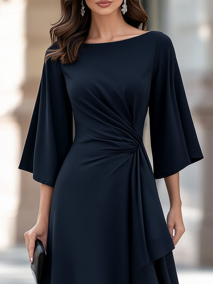 Draped Asymmetric Flowing A-Line Midi Dress