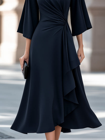 Draped Asymmetric Flowing A-Line Midi Dress