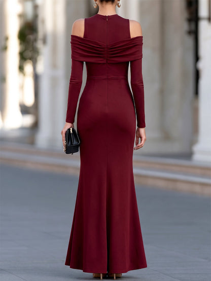 Twisted Draped Off-Shoulder Ruched Maxi Dress