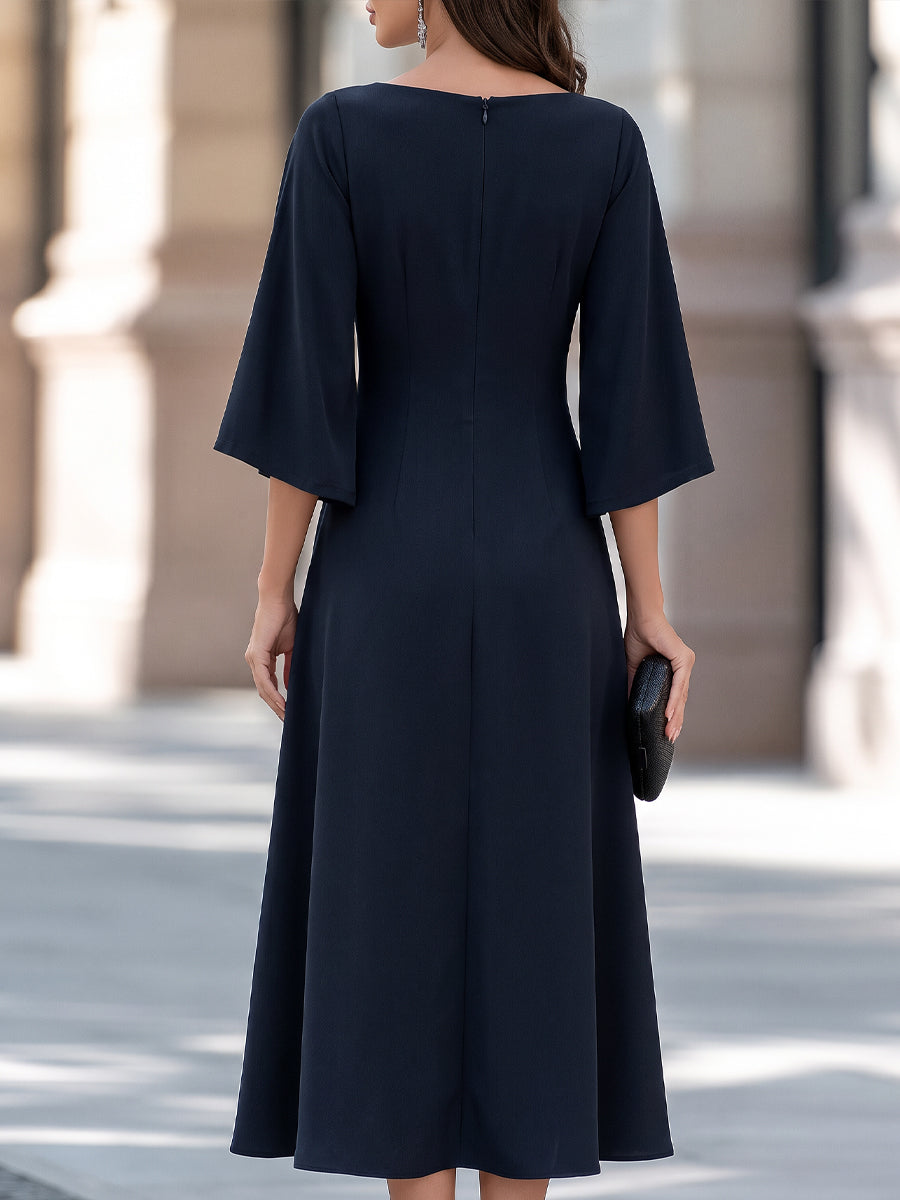 Draped Asymmetric Flowing A-Line Midi Dress
