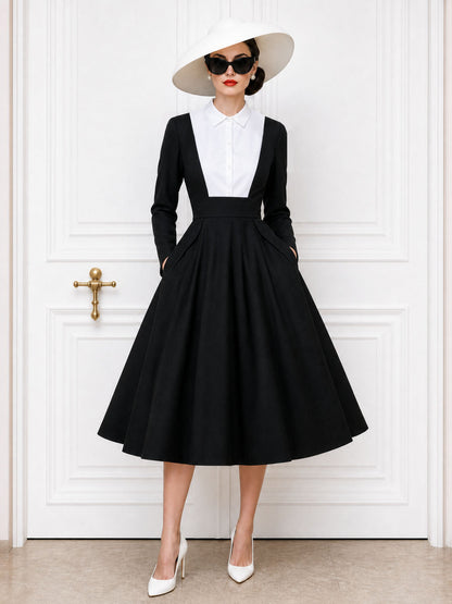 Vintage Faux Two-Piece Spliced Miid Dress
