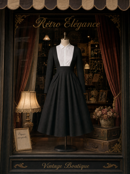 Vintage Faux Two-Piece Spliced Miid Dress