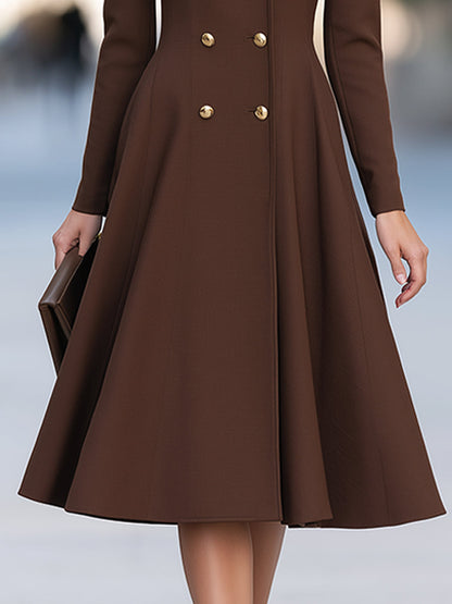 Elegant Double-Breasted Stand Collar A-Line Blazer Dress