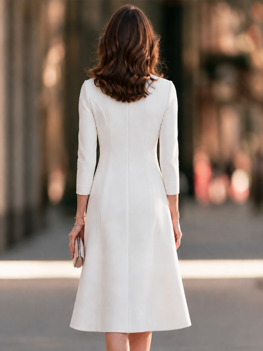 Split-Neck Princess-Seam A-Line Midi Dress