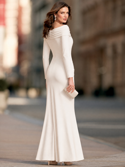 Off-Shoulder Foldover Neckline Ruched Mermaid Maxi Dress