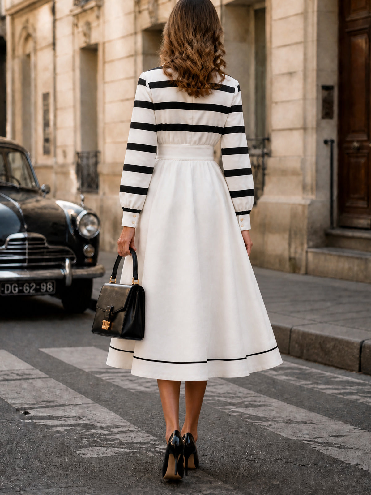 Vintage Striped Collared Long Sleeve Shirt Dress