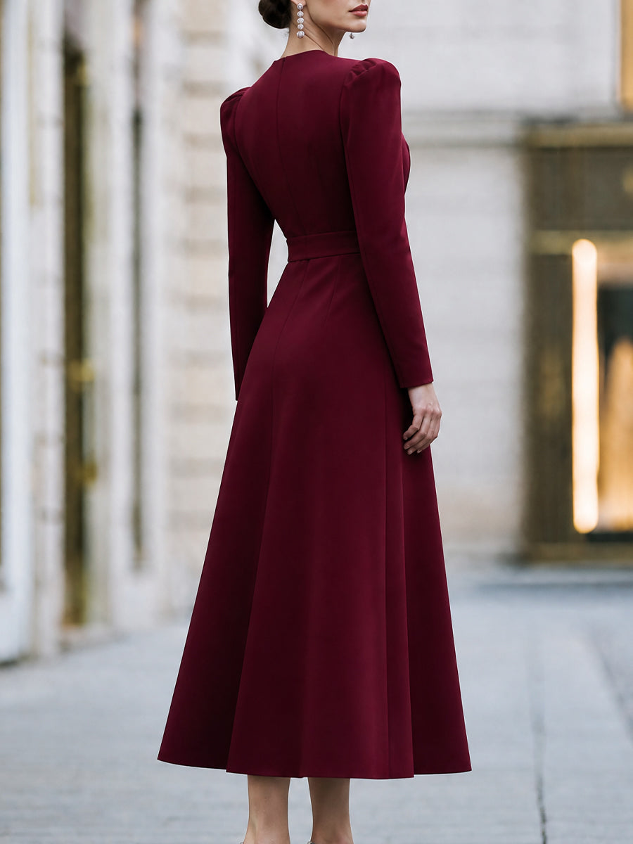 Elegant Long Sleeve Sequin Panel Midi Dress