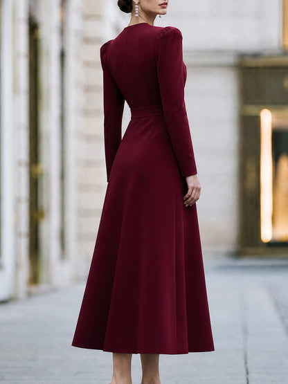 Elegant Long Sleeve Sequin Panel Midi Dress