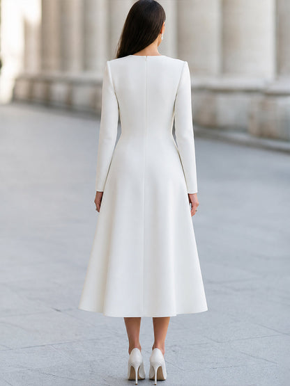 Asymmetric Button-Detail A-Line Midi Dress
