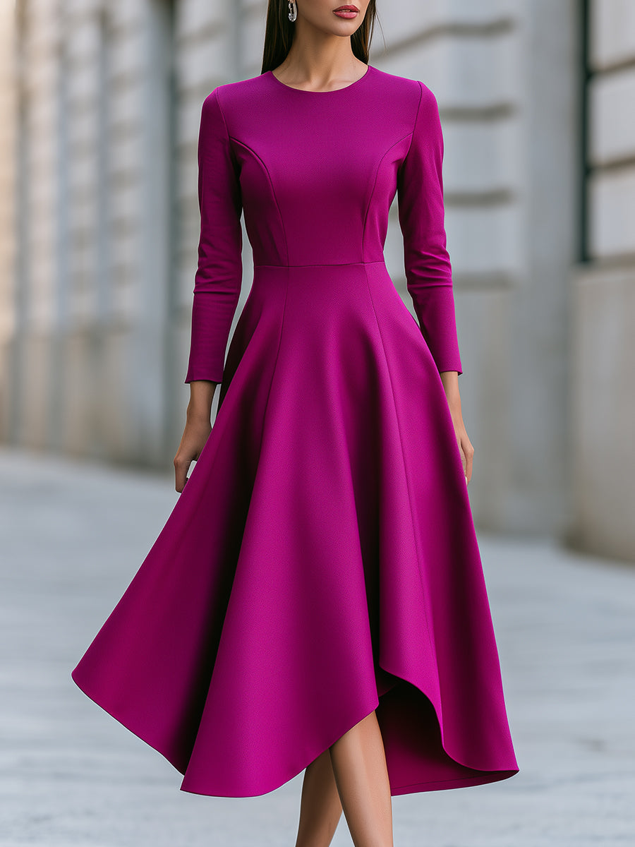 Princess-Seam Handkerchief-Hem Midi Dress