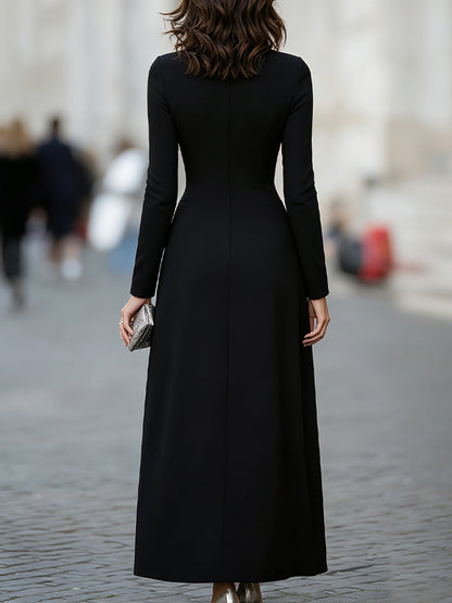 Elegant Boat-Neck Long-Sleeve Maxi Dress