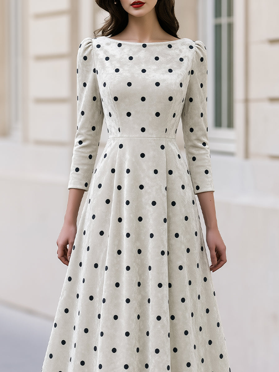 Polka Dot Velvet Fit‑and‑Flare Midi Dress