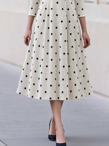 Polka Dot Velvet Fit‑and‑Flare Midi Dress