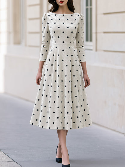 Polka Dot Velvet Fit‑and‑Flare Midi Dress