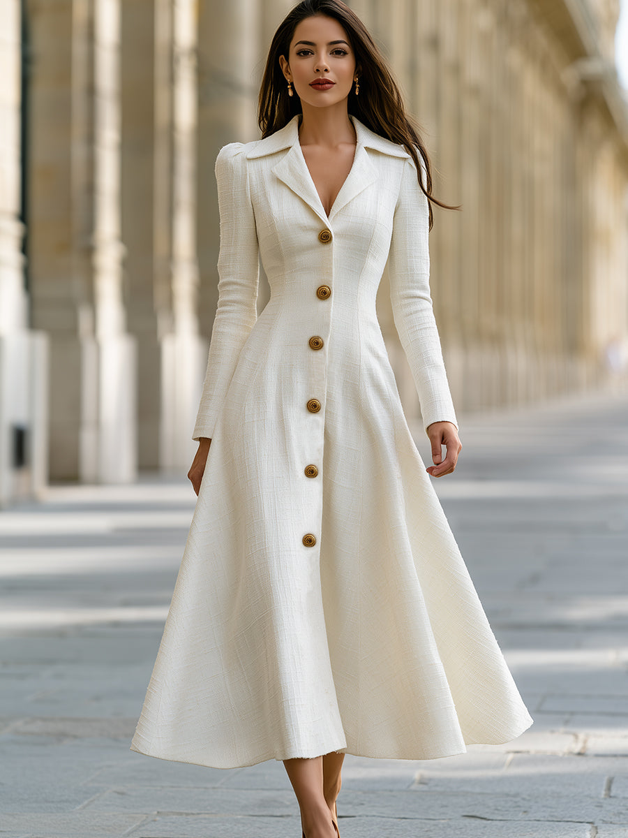 Tweed Textured Button-Up A-line Midi Dress