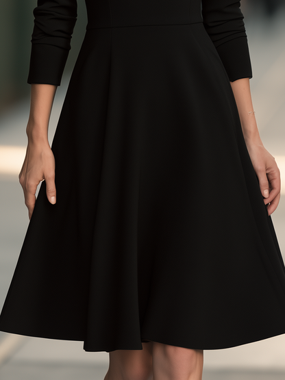 Sheer Yoke Boat-Neck Fit-and-Flare Midi Dress