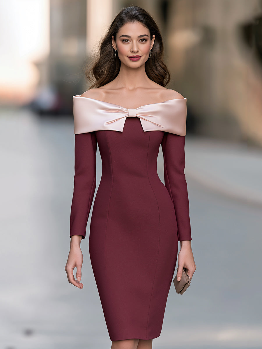 Satin Bow Off-Shoulder Midi Dress