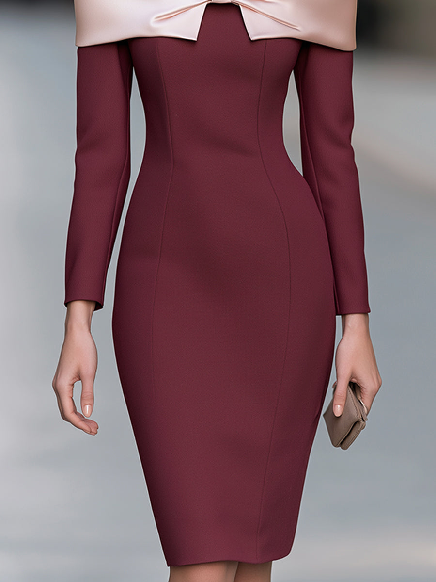 Satin Bow Off-Shoulder Midi Dress