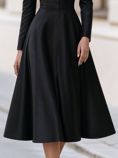 Stand‑Collared Button‑Front Fit‑and‑Flare Midi Dress