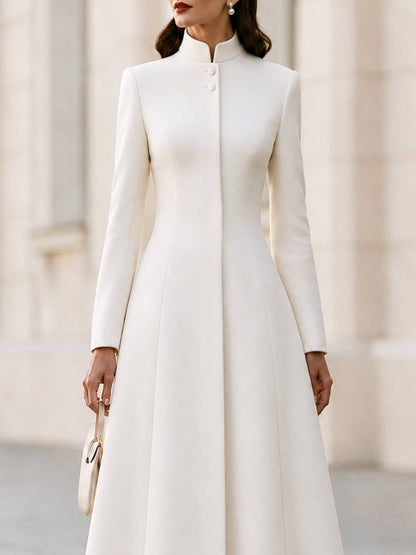 Stand‑Collared Button‑Front Fit‑and‑Flare Midi Coat‑Dress
