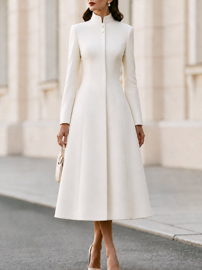 Stand‑Collared Button‑Front Fit‑and‑Flare Midi Coat‑Dress