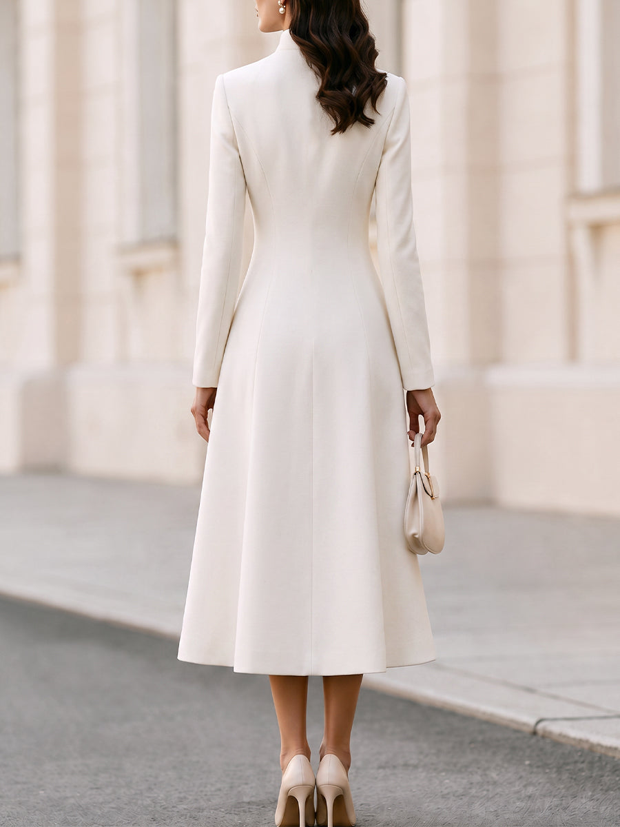 Stand‑Collared Button‑Front Fit‑and‑Flare Midi Coat‑Dress