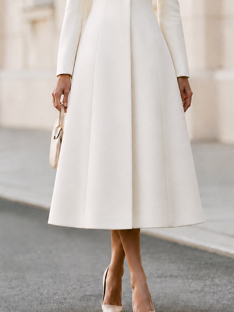 Stand‑Collared Button‑Front Fit‑and‑Flare Midi Coat‑Dress