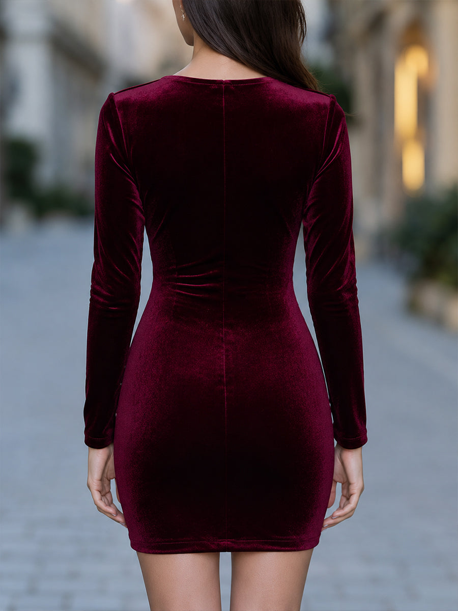 Velvet Wrap-Front Mini Dress