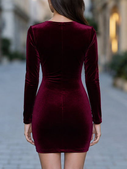 Velvet Wrap-Front Mini Dress