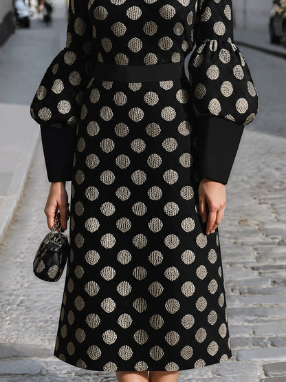 Polka Dot Puff-Sleeve Midi Dress