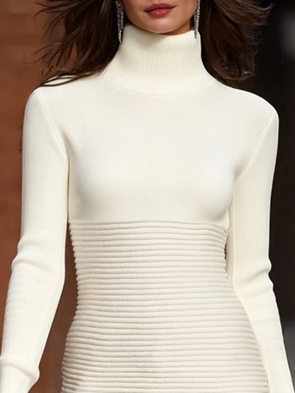 Turtleneck Mixed-Knit Bodycon Sweater Dress