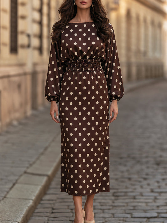Polka Dot Smocked-Waist Maxi Dress