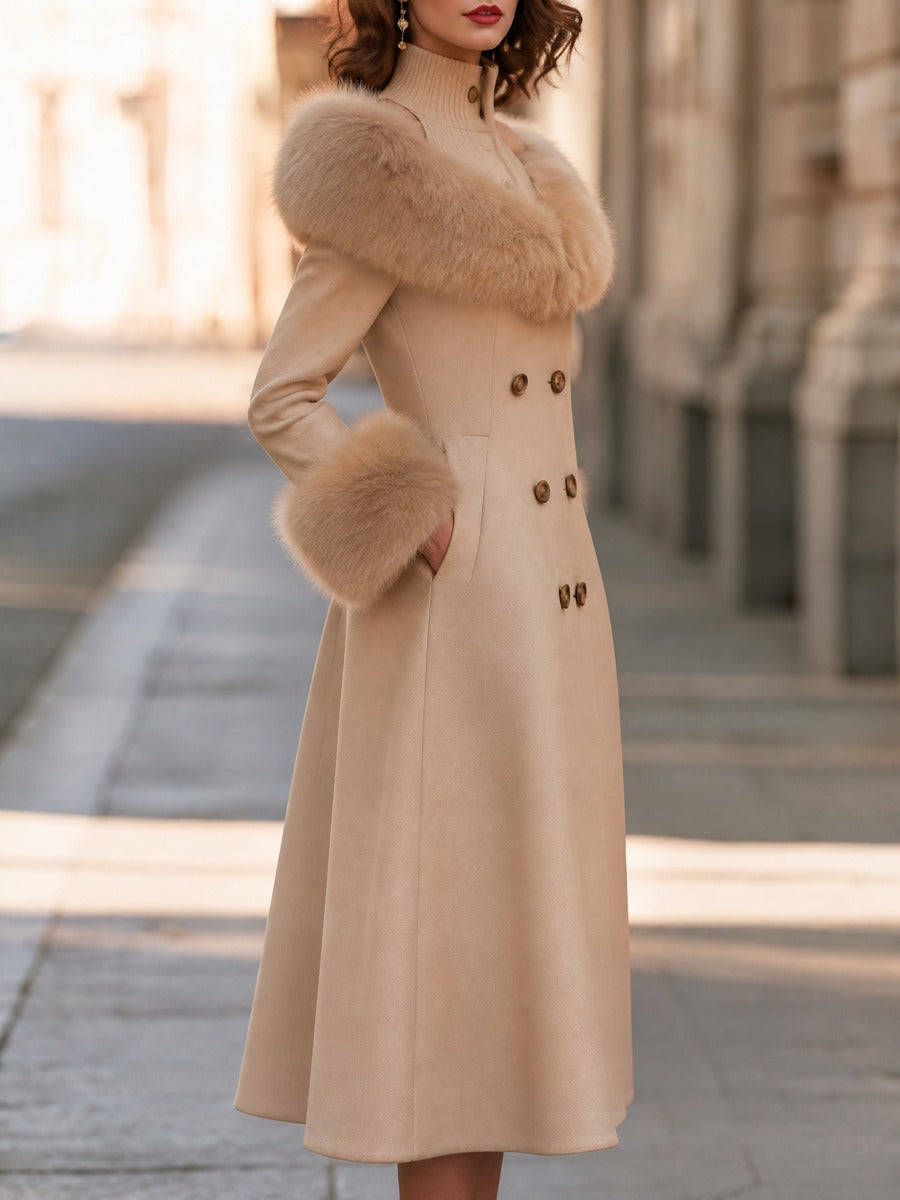 Detachable Faux Fur Trim Layered Coat Dress