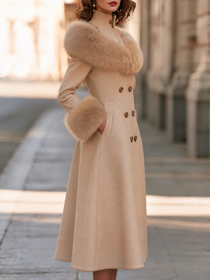 Detachable Faux Fur Trim Layered Coat Dress
