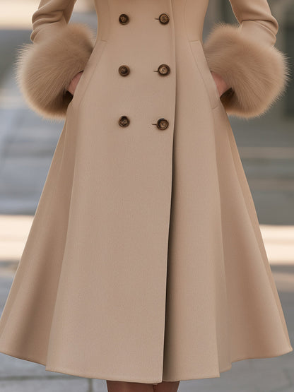 Detachable Faux Fur Trim Layered Coat Dress