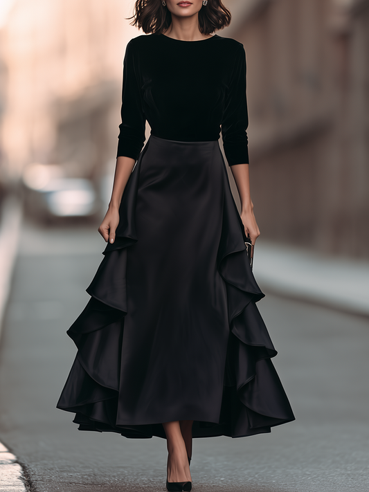 Round-Neck Tiered Ruffle Maxi Dress