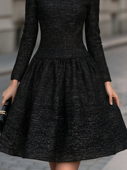 Textured Tweed Fit And Flare A-Line Midi Dress