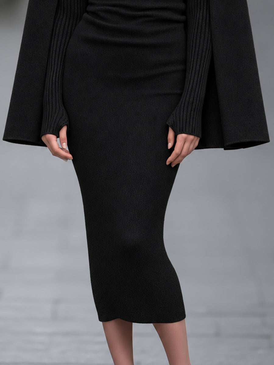 Cape-Sleeve Knit Midi Dress