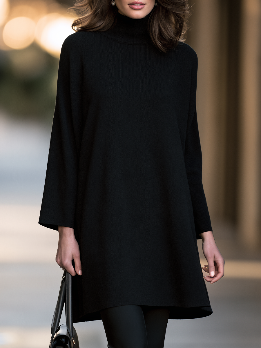 Turtleneck Cape Sleeve Knit Mini Dress