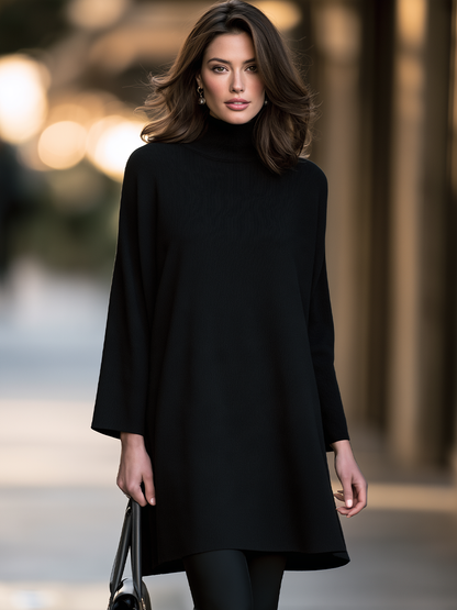 Turtleneck Cape Sleeve Knit Mini Dress