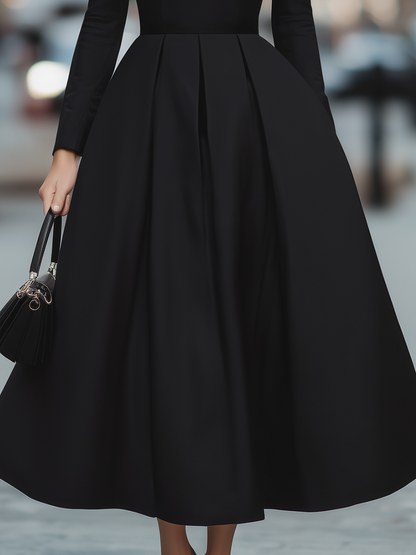 Elegant Long Sleeve Pleated Maxi Dress With Cinched Waist