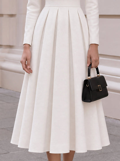 Mock Neck Long Sleeve Pleated Fit And Flare Midi Dress