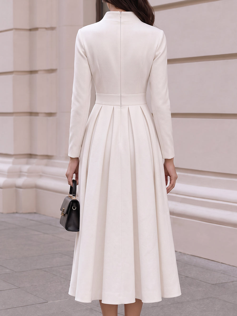 Mock Neck Long Sleeve Pleated Fit And Flare Midi Dress