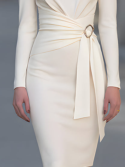 Draped Buckle Waist Midi Dress